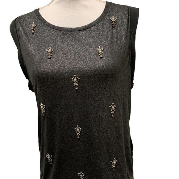 Guess Womens Top XS Grey Multi Embellished Foil Sleeveless Lightweight - Picture 2 of 15